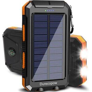 Portable Solar Charger Power Bank Waterproof Outdoor Camping USB C LED Light
